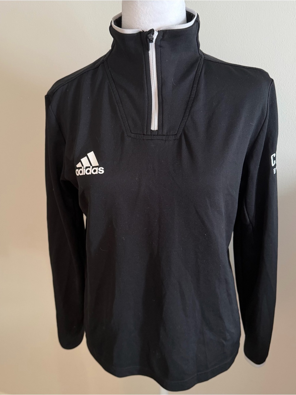 adidas Cal Poly Baseball Black Quarter-Zip Pullover with White Trim